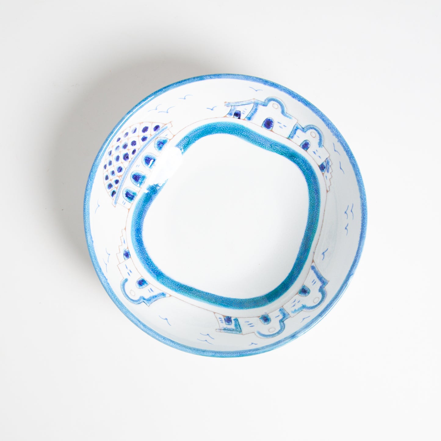 Turquoise/white casette salad bowl