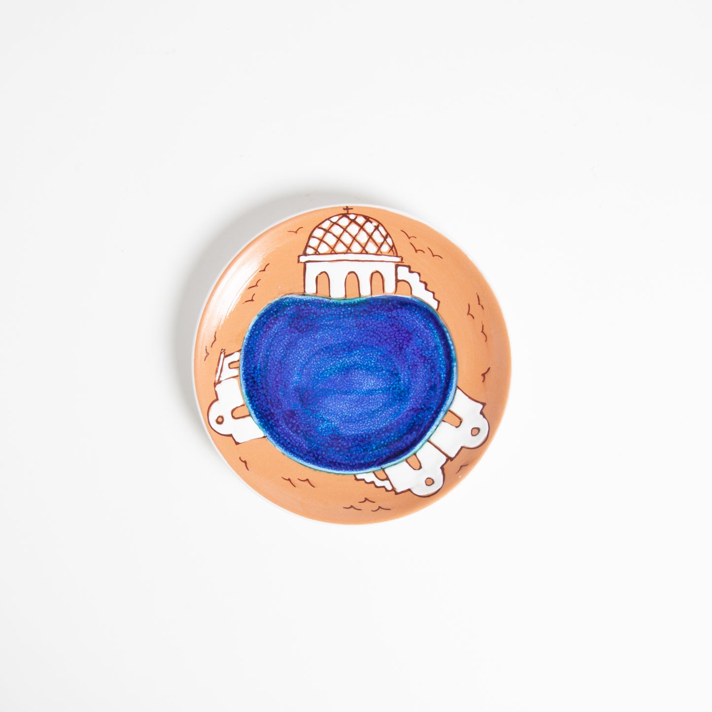 Piatto frutta casette blu/cotto