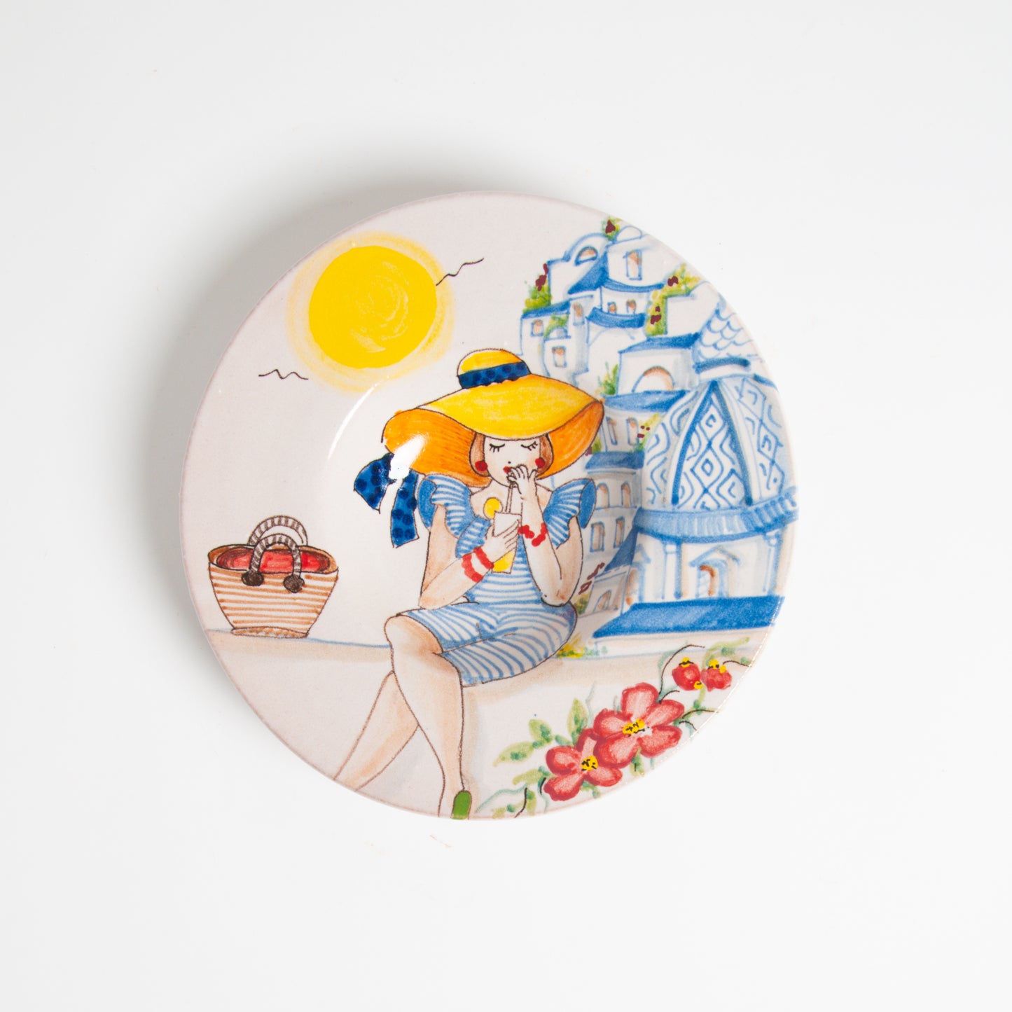 Blue tourist hat wall dish