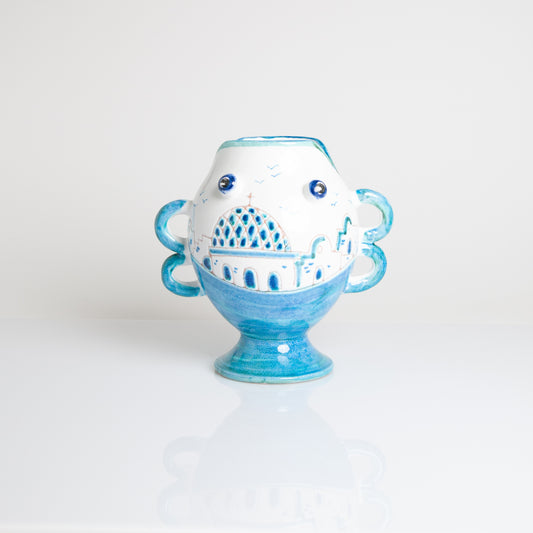 Turquoise/white casette vase fish