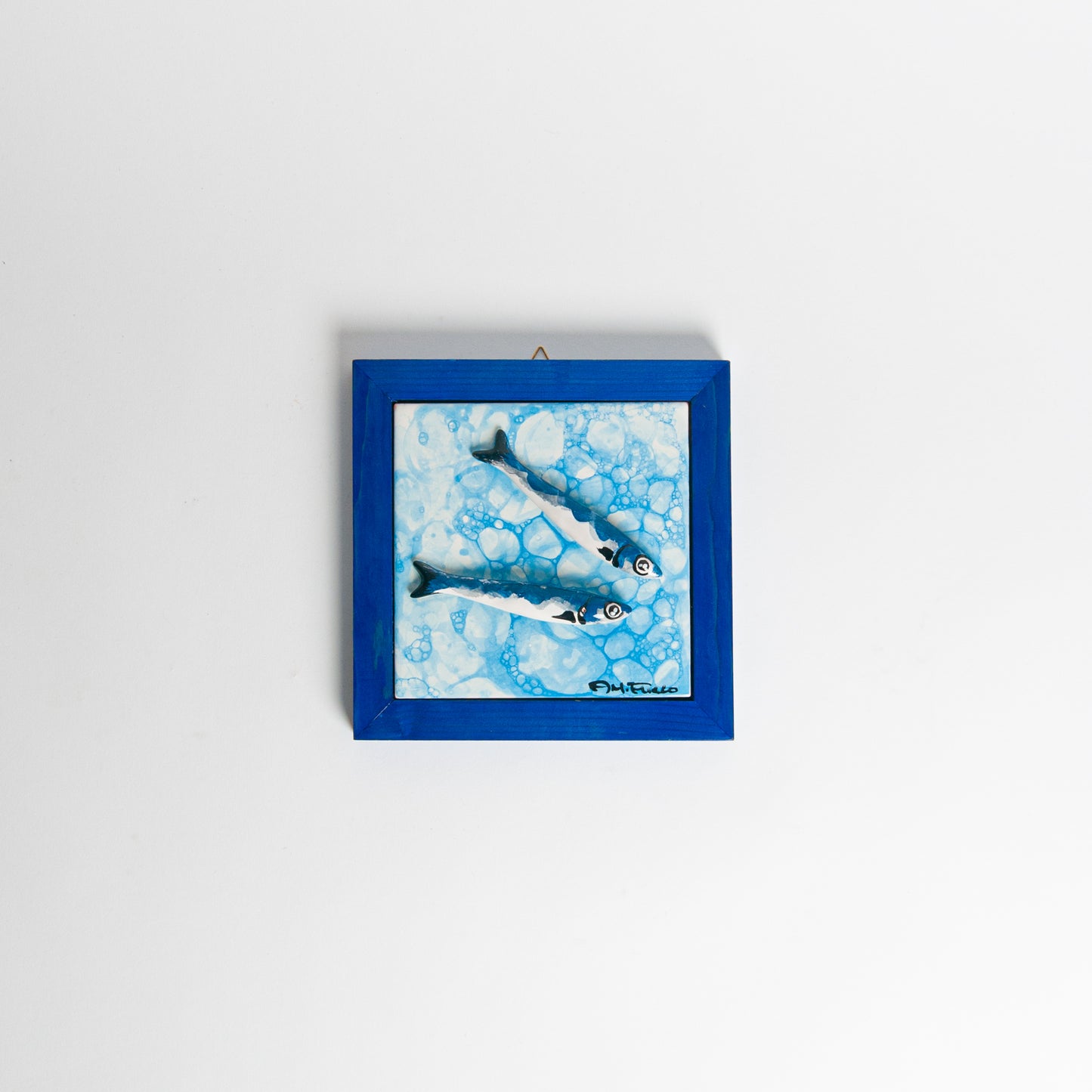 Quadretto pesci azzurro cornice blu