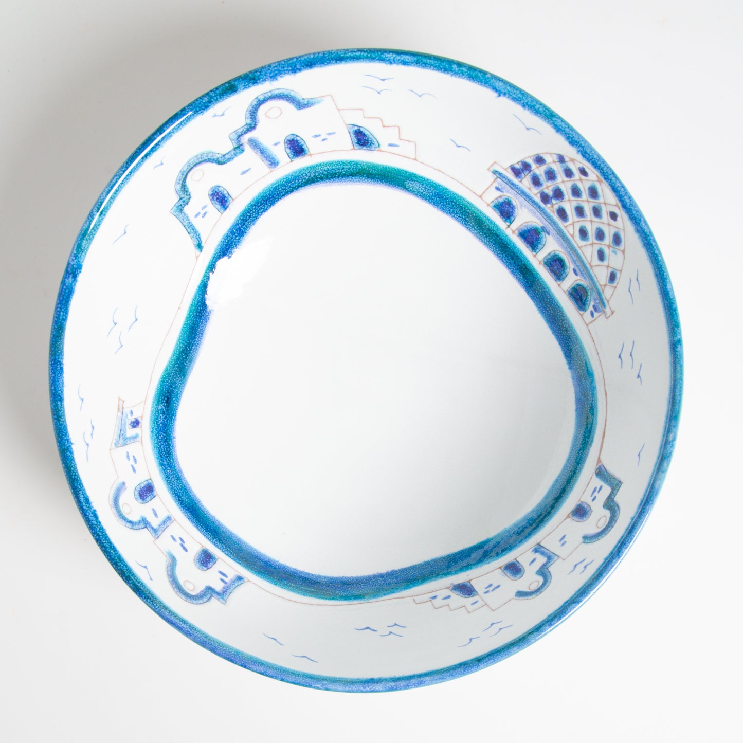 Turquoise/white casette salad bowl