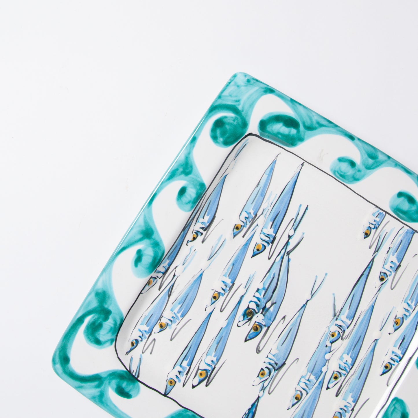 Turquoise anchovies square tray