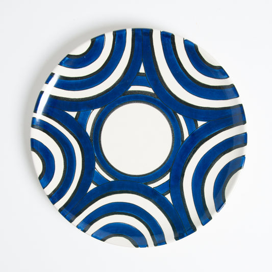 Blue geometric flat dish