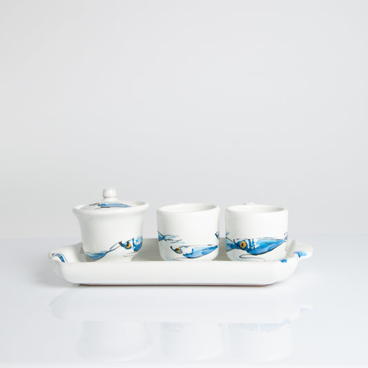 Anchovies set of 2 coffee cups with sugar bowl
