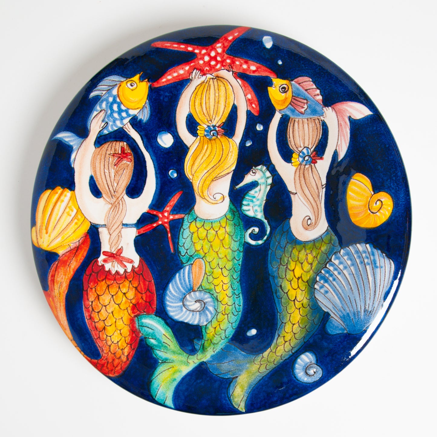 Large mermaids wave wall dish